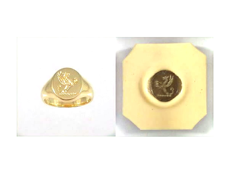 9CT YELLOW GOLD, SEAL SIGNET RING, & WAX IMPRESSION